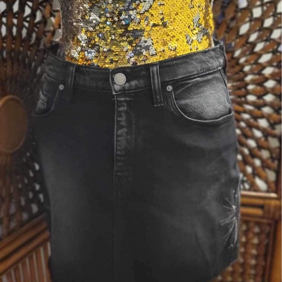 SOLD Hudson Jeans Denim Mini Skirt Embroidered Crystals - Picture 4 of 6